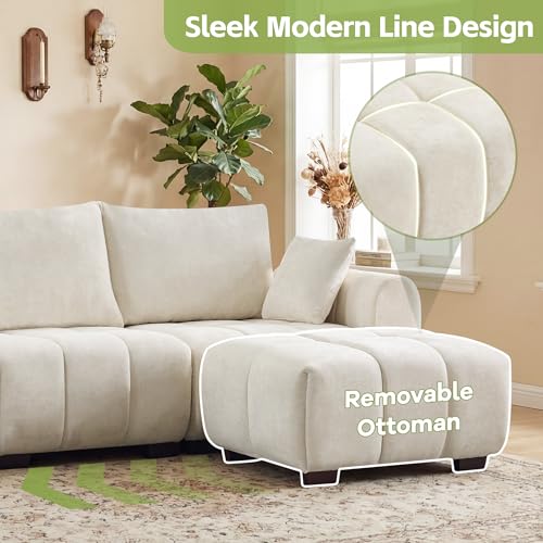 82" Loveseat Cloud Couch, Beige Chenille Modern Upholstered 2-Seater Sofa with Tufted Deep Seat & Wood Legs, Comfy Small Love Seat Couch for Living Room Apartment - color: Beige, size: Loveseat