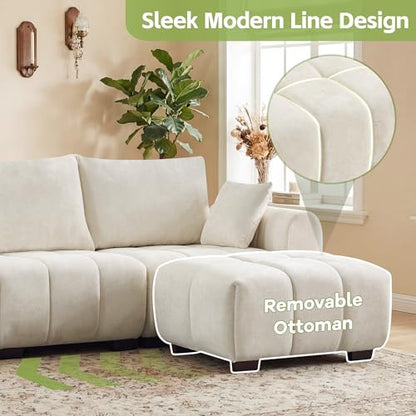 82" Loveseat Cloud Couch, Beige Chenille Modern Upholstered 2-Seater Sofa with Tufted Deep Seat & Wood Legs, Comfy Small Love Seat Couch for Living Room Apartment - color: Beige, size: Loveseat