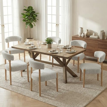 VKNOW Wooden Dining Chairs Set of 4 with Rubberwood Legs, Curved Backrest | Modern Upholstered Dining Chairs with Thickened Cushion, Soft Chenille Fabric, for Dining Room/Kitchen, Heathered Off-White - color: Heathered Off-white, size: Set of 4
