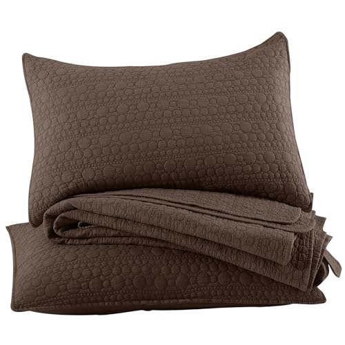 HORIMOTE HOME Quilt Set King Size Chocolate, Soft Lightweight Pre-Washed Microfiber Circle Stitches King Quilt Bedding Set, All Season Spring Summer Bedspread Coverlet, 2 Pillow Shams, 106x96 Inches - color: Chocolate, size: King