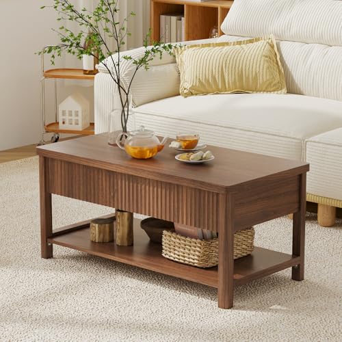 Lift Top Coffee Table,Wooden Rectangle Coffee Table with Hidden Storage Compartment,Open Shelf,Solid Wood Legs,Suitable for Living Room,Office (B-Lift Coffee Table-Walnut) - color: B-lift Coffee Table-walnut