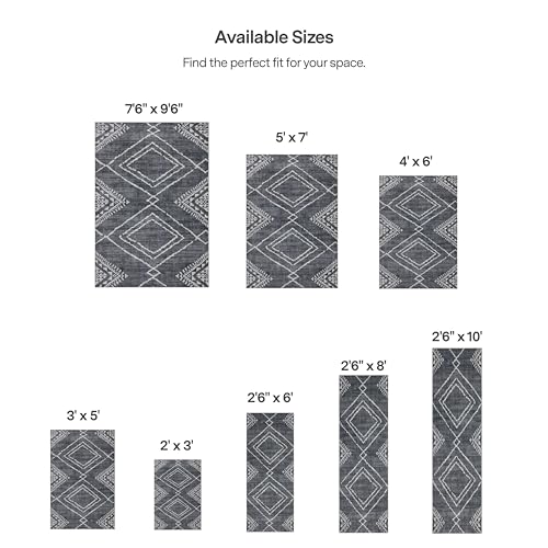 Machine Washable Area Rug Runner - Living Room Bedroom Bathroom Kitchen Entryway Office - Padded Low Pile Stain Resistant Premium - Moroccan Diamond Tribal - Jax - Gray 2'6" x 8' - color: Moroccan Diamond - Gray, size: 2'6" x 8' (Rectangular)