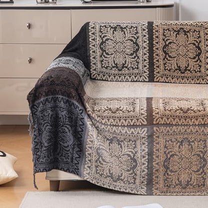 Boho Throw Blanket, Chenille Jacquard Tassels Throw Blankets for Bed Couch Soft Chair， Bohemian Fringe Tassels (Black, S:60x75) - color: Black, size: Small (60 x 75 in)