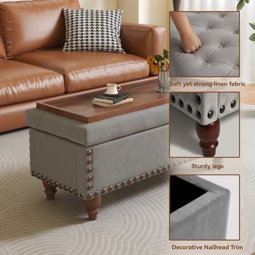 42'' End of Bed Storage Bench with Dual-Surface Lid, Upholstered Ottoman with Hidden Storage, Chenille Bench Seating with Wood Panel Seat for Entryway,Living Room,Bedroom-Gray - color: 3-gray