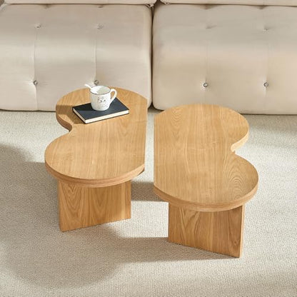 Nesting Coffee Table Set of 2 for Living Room, Couch/Bedroom Side, Butterfly Shaped Unique Cute, 31.49" Wood Irregular Fun Center Table for Small Space - Oak - color: 31.5"&31.5"-oak