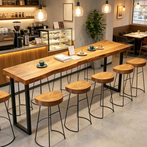 Bar Table, Solid Wood Farmhouse Bar Height Table, 2" Thick Pine, Rectangular High Top Kitchen & Dining Counter Table for Kitchen, Breakfast Nook, Coffee Shop, No Stool (A, 79"L x 17.7"W x 41.3"H) - color: A, size: 79"L x 17.7"W x 41.3"H