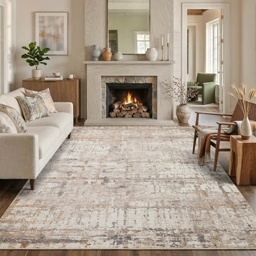 6x9 Area Rugs, Beige Modern Abstract Neutral Rug for Living Room | Machine Washable,Soft,Non-Slip,Large Rug,Stain Resistant Low Pile Carpet for Office Dining Room Kitchen Home Deco - color: Beige Grey, size: 6' x 9' (Rectangular)
