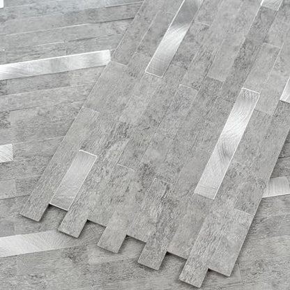 StyloVue 20 Sheets Peel and Stick Backsplash for Kitchen, Slate Gray with Metal Silver Look Stick on Tile Upgrade Your Kitchen Backsplash, RV, Fireplace - color: Slate Gray With Metal Silver