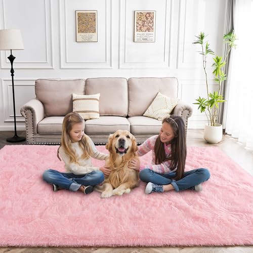 Awaytail Area Rugs for Living Room Bedroom 8x10, Pink Ultra Fluffy Shag Rug | Modern Soft Shaggy Rug Carpet Upgrade Non Slip Indoor Plush Rug for Bedroom Boy Girls Room Dorm Office Home Aesthetic Decor - color: Pink, size: 8' x 10' (Rectangular)