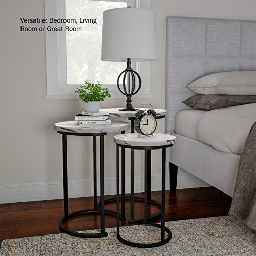 Lavish Home Round Nesting Tables Set of 3, Faux Marble Tabletop, White | 25”H / 22.5”H / 20.25”H Modern Side Tables, Space Saving Accent Table Set, for Living Room, Bedroom, Dorm or Home Office - color: White Marble