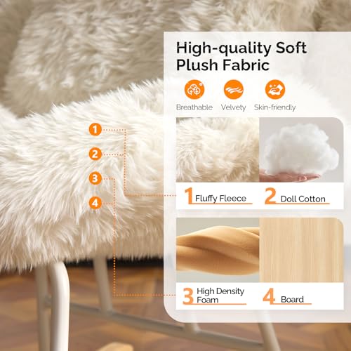 VINGLI 25.6" Extra Wide Criss Cross Nursery Rocking Chair,Cute Curved 115° Reclining Armless Glider,Plush Small Rocker w/Pillow & Solid Wood for Indoor,Bedroom, Living Room,Fluffy Fleece,White - color: Fluffy-white