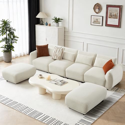 U Shaped Cloud Sectional, Convertible L Shaped Couch with Removable Ottomans,Modular Cloud Couch Sectional for Living Room(4 Set + 2 Ottomans - White) - color: White, size: 4set+2 Ottoman