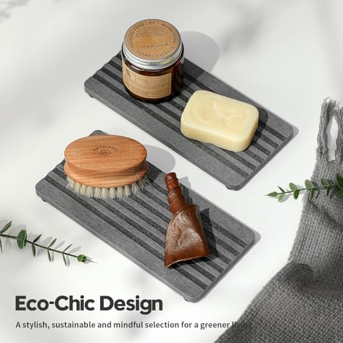 2PCS Diatomite Quick Stone Drying Tray Mat For Bathroom & Kitchen Counter, Instant Dry Water Absorbent Drink Bar Coaster,Vanity Sink Caddy Organizer,Dish Soap Sponge Holders, Charcoal,8"x3.8" - color: 2pc - 8"x 3.8" - Charcoal Gray