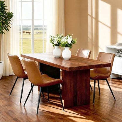 Dining Chairs Set of 2, PU Leather Armless with Metal Legs Brown | Fits Dining Rooms, Kitchens, Waiting room, Living rooms, Offices & Cafes, Easy to Clean Easy to assemble Adjustable Foot Pads - color: Brown
