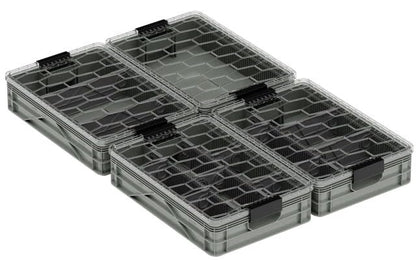 Quarter Crate 4-Pack Stackable Storage Bins, Aircraft | Polypropylene, 14 dividers included, 19.16x12.75x4.57 in, over 1000 lb stack, lids sold separately - color: Aircraft