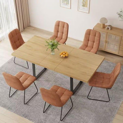 Mid-Century Extendable Dining Table Set, 51"-67", 6 Upholstered Chairs - color: Table With 6 Brown Chairs-b, size: 51"-67"