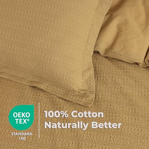 Dreamology Waffle Duvet Cover, Duvet Cover Full, 100% Cotton Waffle Weave | Duvet Covers with Zipper Closure, Soft & Breathable Luxury Textured Duvet Cover Set, Duvet Covers Full 3 Pieces (Mustard) - color: Mustard, size: Full
