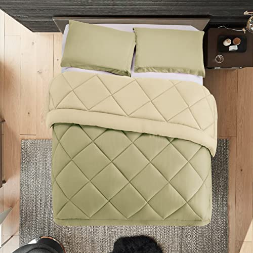Elegant Comfort Reversible 3-Piece Comforter Set All Season, Ultra Soft, Down Alternative Comforter, F/Q, Sage/Cream, Full/Queen - color: Sage/Cream, size: Full/Queen
