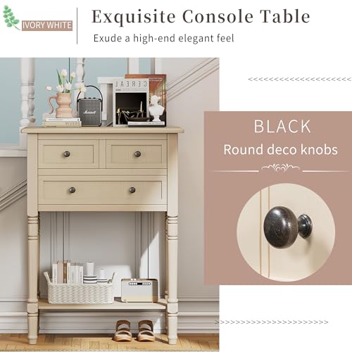 Knocbel Narrow Console Table with 3 Storage Drawers and Bottom Shelf, Entryway Hallway Foyer Slim Sofa Table for Small Spaces, Easy Assembly (Beige) - color: Beige