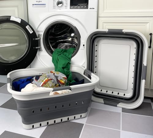 SAMMART 42L (11 gallon) Collapsible Plastic Laundry Basket - Foldable Pop Up Storage Container/Organizer - Portable Basket - Space Saving Hamper/Basket (2, Grey/Steel Grey) - color: Grey/Steel Grey