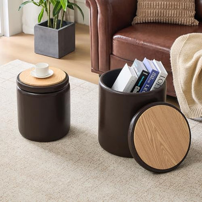 oakvivo Round Set of 2 14.76" L x 14.76" W x 17.32" H Faux Leather Ottoman with Storage, Small Foot Rest Storage Ottomen with Lid Living Room, Bedroom Vanity Stool Chair, Coffee - color: Coffee