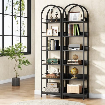 Tribesigns 78.7" Tall Bookcase, 6-Tier Slim Bookshelf, Narrow Book Shelf with Metal Frame, Industrial Bookcase for Living Room, Study, Bedroom, Black - color: Black