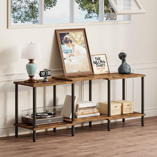 TV Stand, Entertainment Center, Industrial TV Media Console Table with Open Storage Shelves, 2 Tier TV Cabinet for Living Room, Bedroom LTS107RB - color: Rustic Brown