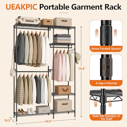 Clothes Rack with Adjustable Wire Shelves & Hanging Rods, Black | Portable Clothing Garment Rack for Hanging Clothes, Freestanding Closet Organizer, Heavy Duty, Max Load 700Lbs - color: Black