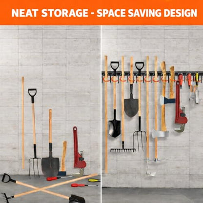 TVKB 68'' All Metal Garden Tool Organizer Adjustable Garage Tool Organizer Wall Mount Garage Organizers and Storage with Heavy Duty Hooks Tool Hangers for Garage Wall, Shed, Garden - size: 68inch(17"x4pack)