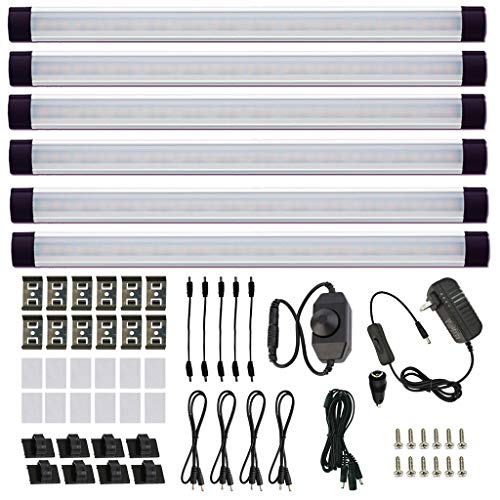 AIBOO LED Under Counter Light Rigid Bar Kit, Plug in Corded 12V LED Under Cabinet Lighting Dimmable with Switch for Counter Shelf Showcase Display Lighting (6 Panels,Daylight White) - size: 6-Bar-Kit