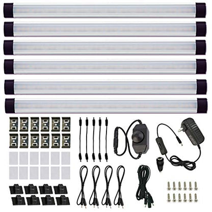 AIBOO LED Under Counter Light Rigid Bar Kit, Plug in Corded 12V LED Under Cabinet Lighting Dimmable with Switch for Counter Shelf Showcase Display Lighting (6 Panels,Daylight White) - size: 6-Bar-Kit