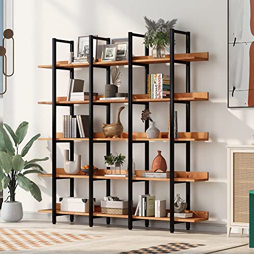 Harper & Bright Designs 5 Tier Bookcase Home Office Open Bookshelf, Vintage Industrial Style Shelf, MDF Board, Black Metal Frame, Brown - color: Black+brown