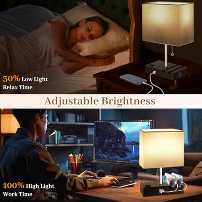 Smart RGB Dimmable Table Lamp Compatible with Alexa&APP&Remote Control, Bedside Desk Lamp with Charging Ports&Outlet&Phone Stand, Music Sync Nightstand Lamp for Bedroom Living Room Office Dorm, Beige | Bedside Desk Lamp with Charging Ports&Outlet&Phone St