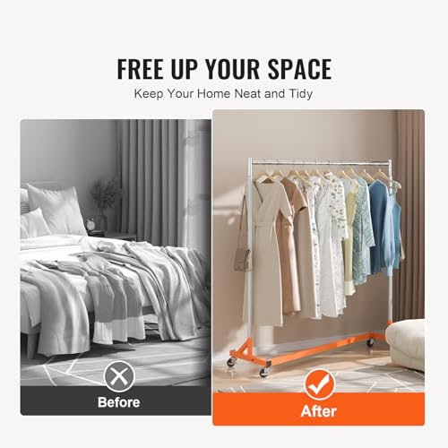 VEVOR Z Rack, 300 lbs Industrial Grade Z Base Garment Rack, 24" x 63" x 71" Clothes Rack, Sturdy Steel Heavy Duty Clothing Rack w/Lockable Casters for Home Garment Store Orange - style: 1 Pack