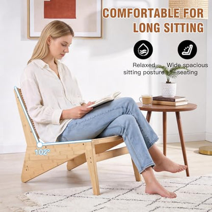 MBOOYOME Mid Century Modern Accent Chair, Compact Low-Profile Lounge Chair | Solid Wood Armchair with Woven Rattan Cane Seat and Back for Small Spaces, Bedroom, Reading Nook and Living Room, Wood - color: Wood