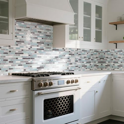 Art3d 10-Sheet Heavy-Duty Peel and Stick Backsplash, Waterproof Wall Tiles Stick on Kitchen Backsplash Living Space, Gray & Blue (Pack of 4) - color: Gray & Blue, size: 12 x 12 Inch (Pack of 4)