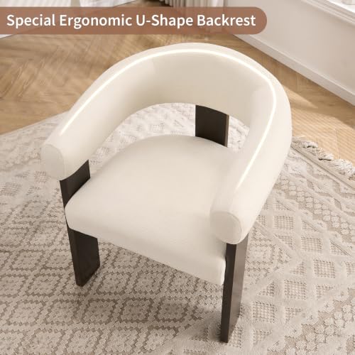Modern Accent Chair, Barrel Armchair, U-Shaped Backrest, White | Barrel Accent Chair, Upholstered Arm Chair, Ergonomic Curved Back, Soft Chenille, Solid Wood Legs, Living Room, Bedroom - color: White