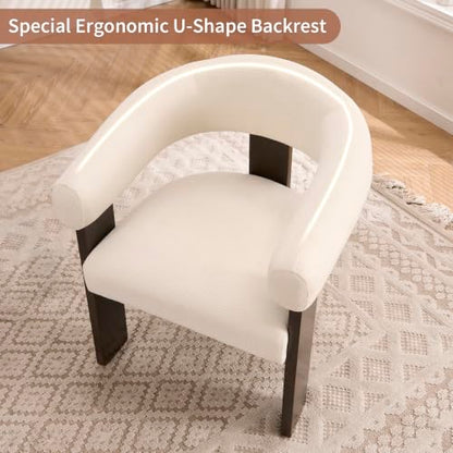 Modern Accent Chair, Barrel Armchair, U-Shaped Backrest, White | Barrel Accent Chair, Upholstered Arm Chair, Ergonomic Curved Back, Soft Chenille, Solid Wood Legs, Living Room, Bedroom - color: White