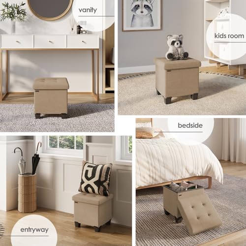 Storage Ottoman Cube with Small Bin, 15-in Square Ottoman with Storage for Living Room and Bedroom, Small Ottomans Foot Rest, Fabric Foot Stools Ottomans Max 330lbs, Taupe - color: 07 - Taupe
