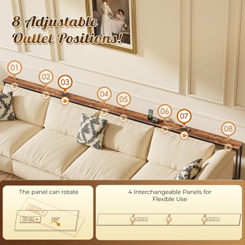 Huuger 133.9 Inch Sofa Table with Power Outlets, Skinny Behind Couch Table | 5.9 Inch Narrow Entryway Table, Extra-Long Console Table, Behind the Couch Table with Outlet for Living Room, Rustic Brown - color: Rustic Brown, size: 5.9"D × 133.9''W × 29.7''H