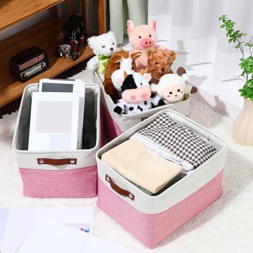 Uiifan 8 Pack 16 x 12 x 10 Inch Large Storage Baskets Collapsible Fabric Storage Cubes Bins with Handles for Shelves Closets Nursery Home Clothes Toys Organizers, Pink - color: Pink, size: 16 x 12 x 10 Inch