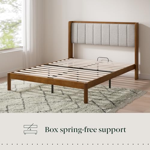 Zinus Jonas Bamboo Platform Bed Frame, Wingback Headboard, Queen | Mid-Century Modern Design, Plush Upholstered Comfort, Sustainable Bamboo, Fits Any Bedroom Style, No Box Spring Needed - size: Queen