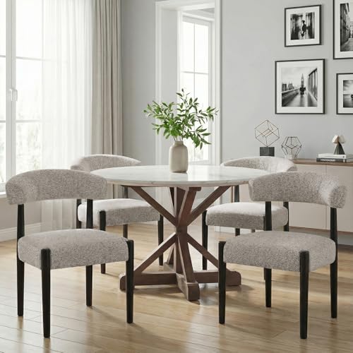 VKNOW Wooden Dining Chairs Set of 2 with Black Wood Legs, Curved Backrest | Modern Upholstered Dining Chairs with Thickened Cushion, Soft Chenille Fabric, for Dining Room/Kitchen, Brown - color: Brown(black Legs), size: Set of 2