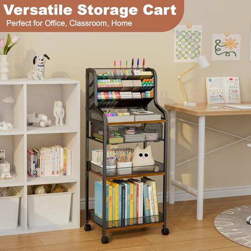Large 7-Tier Rolling Utility Cart with Drawer, 40in Tall Metal Craft & Art Storage Organizer with Lockable Wheels, Storage for Art Studio, Drawing Room, Paints & Supplies - size: 4 Tiers