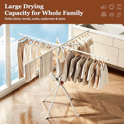 Adjustable Collapsible Umbrella Style Clothes Drying Rack, 4Legs6Telescopic Arms, Space-Saving Freestanding Laundry Airer with Windproof Clips, Easy Setup Indoor Outdoor (White-Plastic) - color: White-plastic