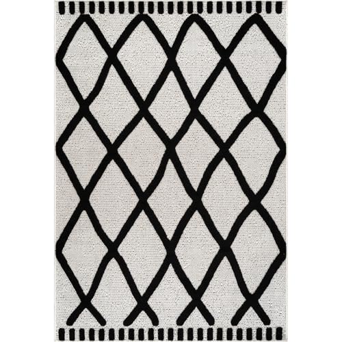 Modern Rug 4x6 Luxury Diamond Pattern Micro Loop Area Rugs Soft High-Low Pile Stain Resistant Easy to Clean Non-Shedding Durable Living Room Kitchen Indoor Carpet (Black/White) - color: Bold / Black, size: 4' x 6' (Rectangular)