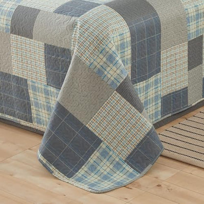 Ycosy Quilt Set Twin Size Bedspread Coverlet Plaid Patchwork Bedding Modern Mens Quilts Soft Lightweight Quilt Yellow Grey Plaid Coverlet Reversible Quilt Bedspread Home Bedding Collection - color: Soot Yellow, size: Twin