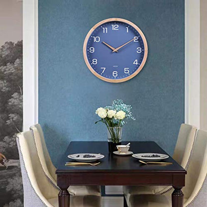 Kesin Wall Clock 12 Inch Silent Non Ticking Wood Wall Clocks Modern Simple | Battery Operated - Wooden Blue Clock Decorative for Kitchen,Living Room,Bedroom,Kid’s Room