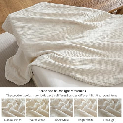 PHF 100% Cotton Muslin Throw Blanket 50" x 60", 4-Layer Lightweight and Breathable Blanket, Luxuriously Soft Gauze Throws for Couch Bed Sofa, Ideal Gift Choice, Oat Milk - color: Oat Milk, size: Throw(50"X60")