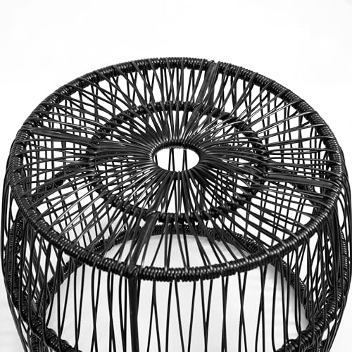 Furniture of America Ysar Boho Rattan Round Coffee Table Outdoor with Metal Frame, All-Weather and Rust Resistant, Handcrafted Coastal Furniture for Patio, Poolside, Garden, Yard, Black - color: Black/18.9 In.